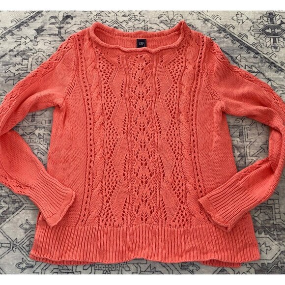 GAP Sweaters - Womens Pink Cable Knit Pullover Sweater Gap X-Large 100% Cotton Crochet Top